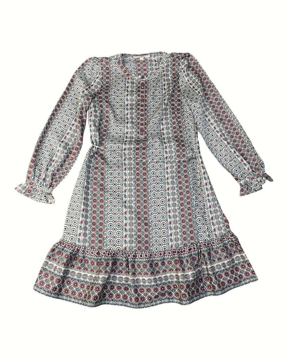 Loft Women’s XS Tiled Ruffle Long Sleeve Swing Dress